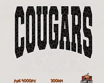 Zwarte luipaardpoema's PNG: Team Script Logo Schoolgeest Sublimatiebestand Digitale download