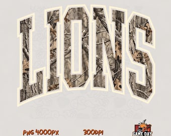Lions Camo PNG: Teammascotte School Spirit Sublimatiebestand Digitale download