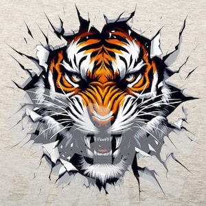 Tiger Tearing Through Shirt Design PNG: Mascot Graphic (Instant Download)