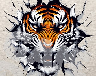 Tiger Tearing Through Shirt Design PNG: Mascot Graphic (Instant Download)