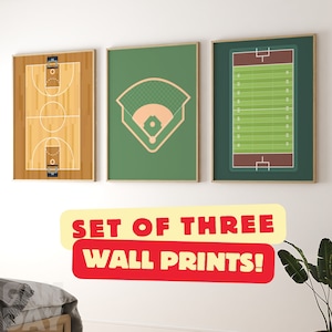 Sports Bedroom Decor, Sports Fields Wall Art, baseball field, Football Field, Basketball Court, Set of 3, Sports Nursery Digital Download