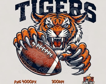 Tigers football PNG | School Mascot logo for Sublimation print.
