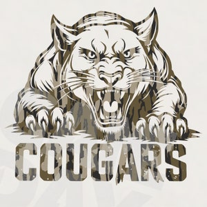 Logo de l'équipe Camo Cougar PNG | Football de puma png Mascotte de puma png | chemise cougar homme png | Cougar école Spirit PNG Téléchargement instantané