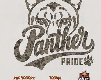 Panther Pride PNG: Camouflage mascotte T-shirt sublimatieontwerp (digitale download)