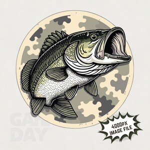 Camo Bass Fish PNG: Jumping Bass Sublimation (Digital Download)