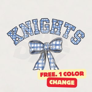 Blue Knights Spirit Bow PNG, Camisa Coquette Bow Knights PNG, Design xadrez Knights Gingham, Mascote Knights PNG, Download instantâneo