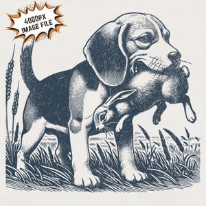 Chasse au lapin png Chasse au lapin Sublimation chien de chasse png Beagle détaillé avec un lapin dans la bouche fichier d'impression image pour garçons, femmes et hommes