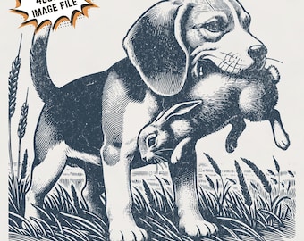 Beagle Hunting Dog PNG: Rabbit Sublimation Image (Digital Download)