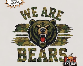 Mascota de oso camuflado PNG: Diseño de sublimación de camiseta (Descarga digital)