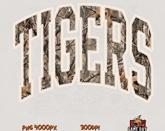 Tigers Camo PNG: Ontwerp voor een shirt met boomcamouflage-mascotte, schoolgeest (digitale download)