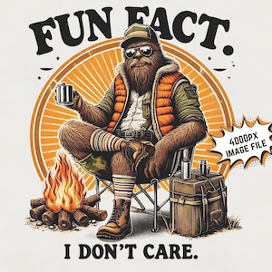 Curiosidade, eu não me importo PNG Engraçado Bigfoot Sublimação, caminhada Sasquatch png, acampamento bigfoot png, arquivo de impressão de imagem para meninos, mulheres e homens