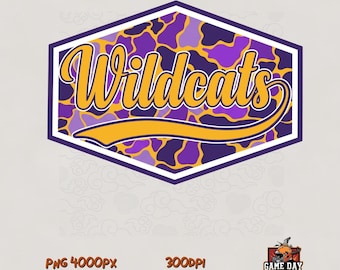 Paarse Wildcats PNG: Camouflagepatch, teamlogo, schoolgeest, sublimatiebestand, digitale download