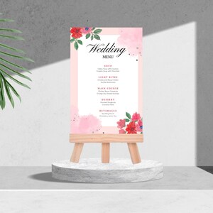 Elegant Pink Flower Watercolour Wedding Menu