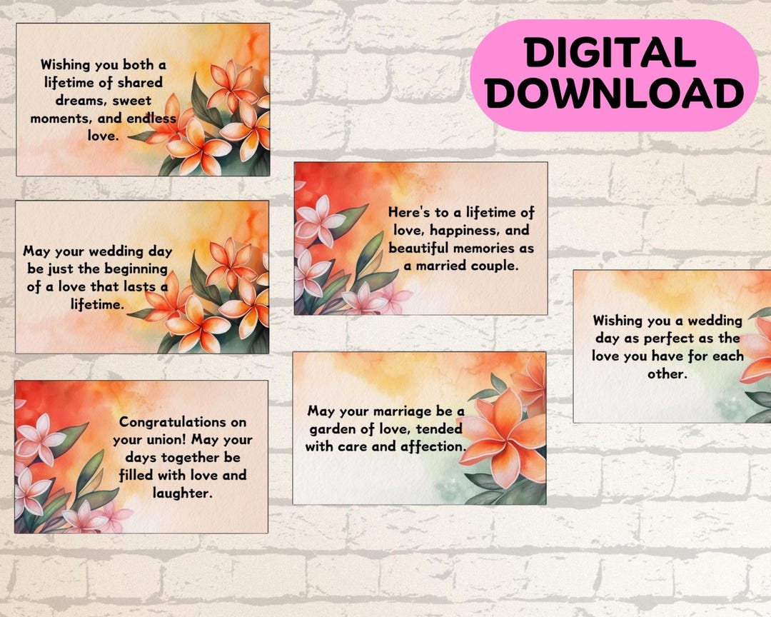 32 Wedding Wish Cards Printable Wedding Messages Thoughtful DIY Cards ...