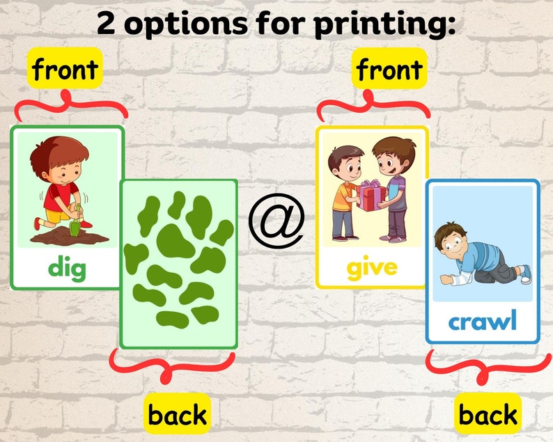 112 Action Verbs Flashcards Educational Cards for Kids Verb Vocabulary ...