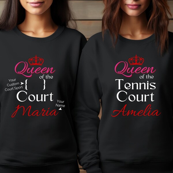 Personalized Queen of the Court Shirt SVG, Basketball Tshirt SVG, Tennis Gift for Women, Volleyball Sweatshirt, Custom Name Sport Team Shirt