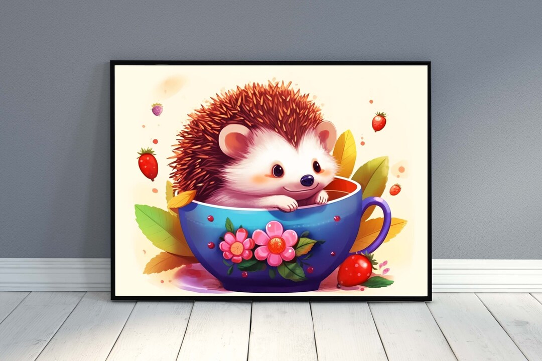Baby Hedgehog in a Teacup Print Hedgehog Art Blue Teacup - Etsy