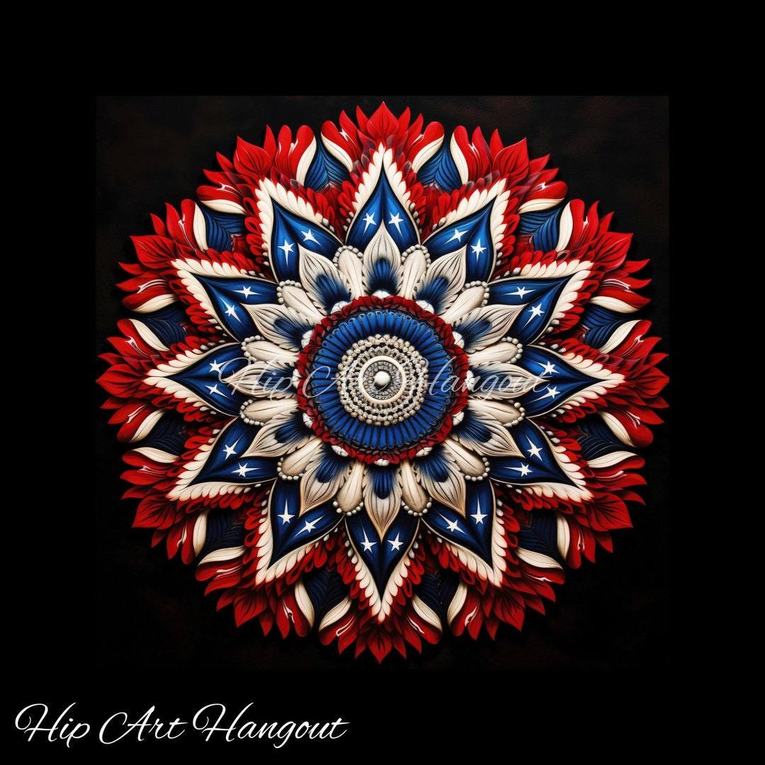 Patriotic Mandala Wall Decor SVG Fourth of July Art Red White and Blue ...