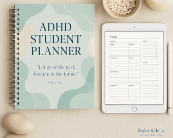 Agenda para Estudantes com TDAH | Imprimível e Digital | Modelo Canva + GoodNotes | Diário Semanal Mensal + Rastreadores