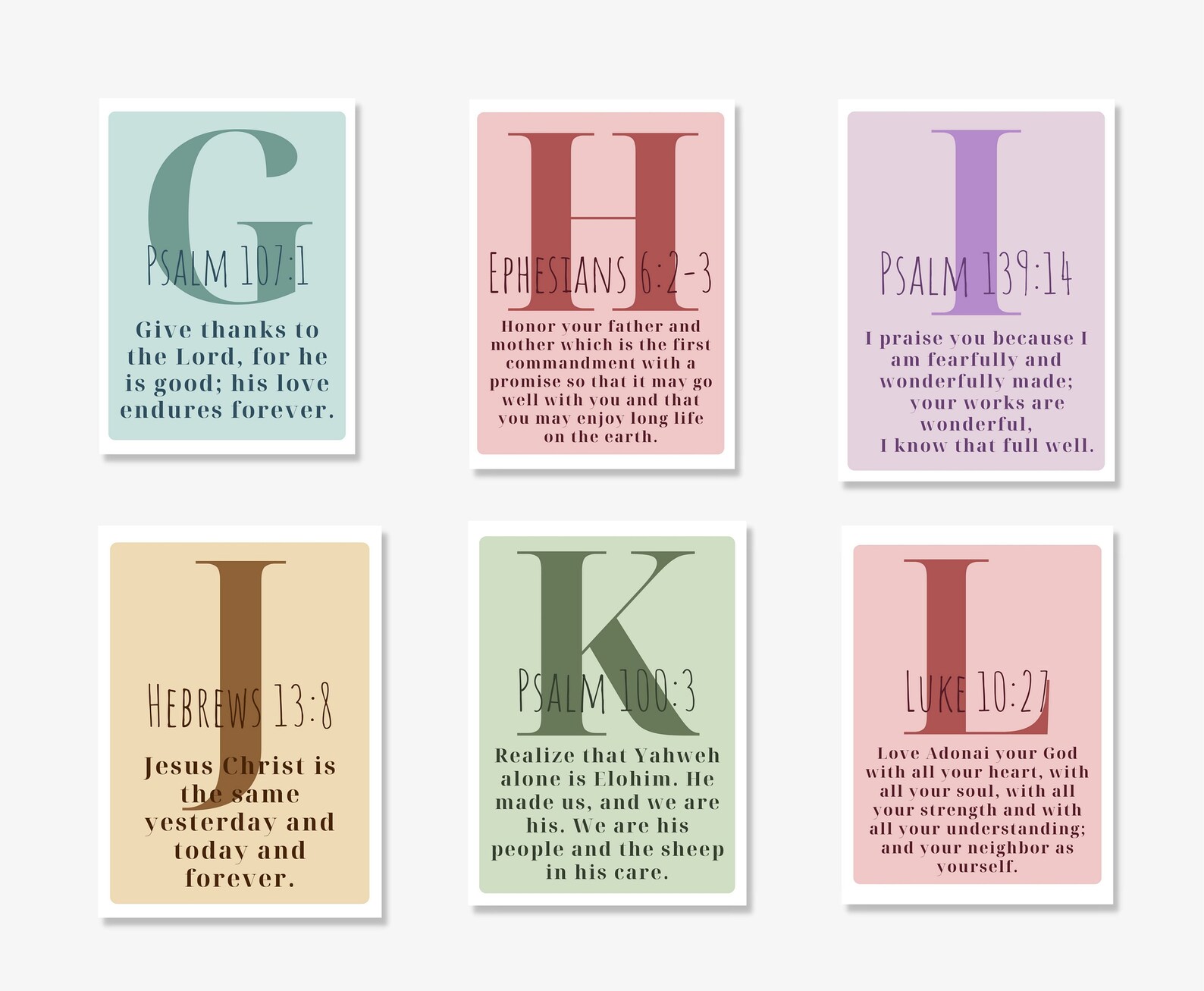 Printable Scripture Alphabet Flash Cards, Rainbow Bible Verse Abcs ...