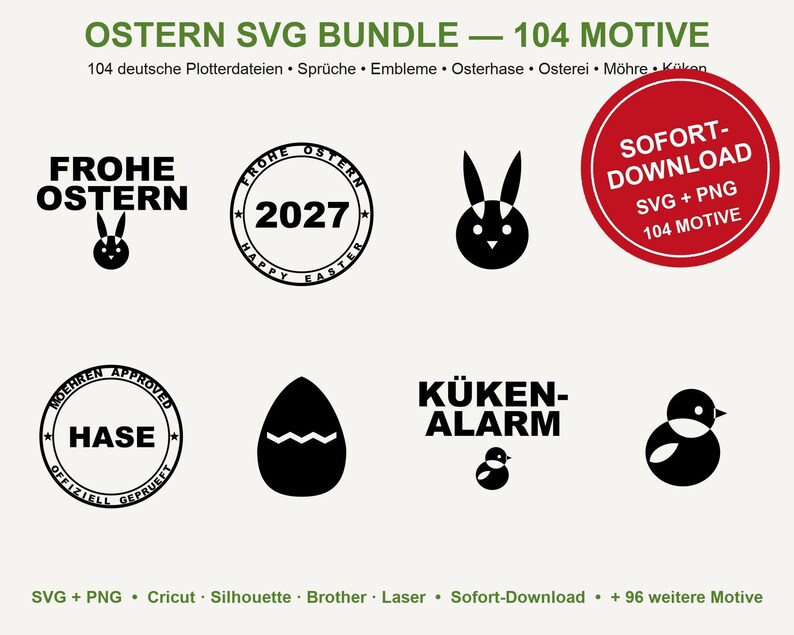 Easter SVG Bundle German • 104 plotter files Easter sayings • Easter bunny Easter egg carrot chick • Cricut Silhouette • Download image 2