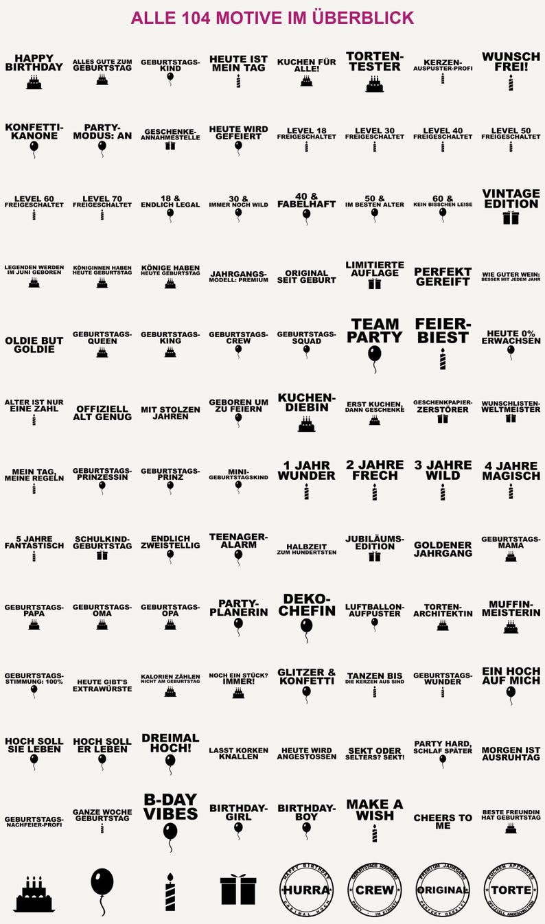 Paquete de archivos SVG de cumpleaños en alemán • 104 archivos para plotter con frases de cumpleaños • Globo para pastel de hitos • Cricut Silhouette • Descargar imagen 4