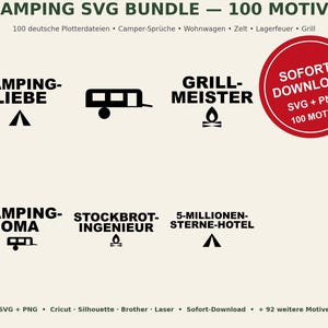 Camping SVG Bundle German • 100 Plotter Files Camper Sayings • Caravan Tent Campfire • Cricut Silhouette • Vanlife Grill Gift image 2