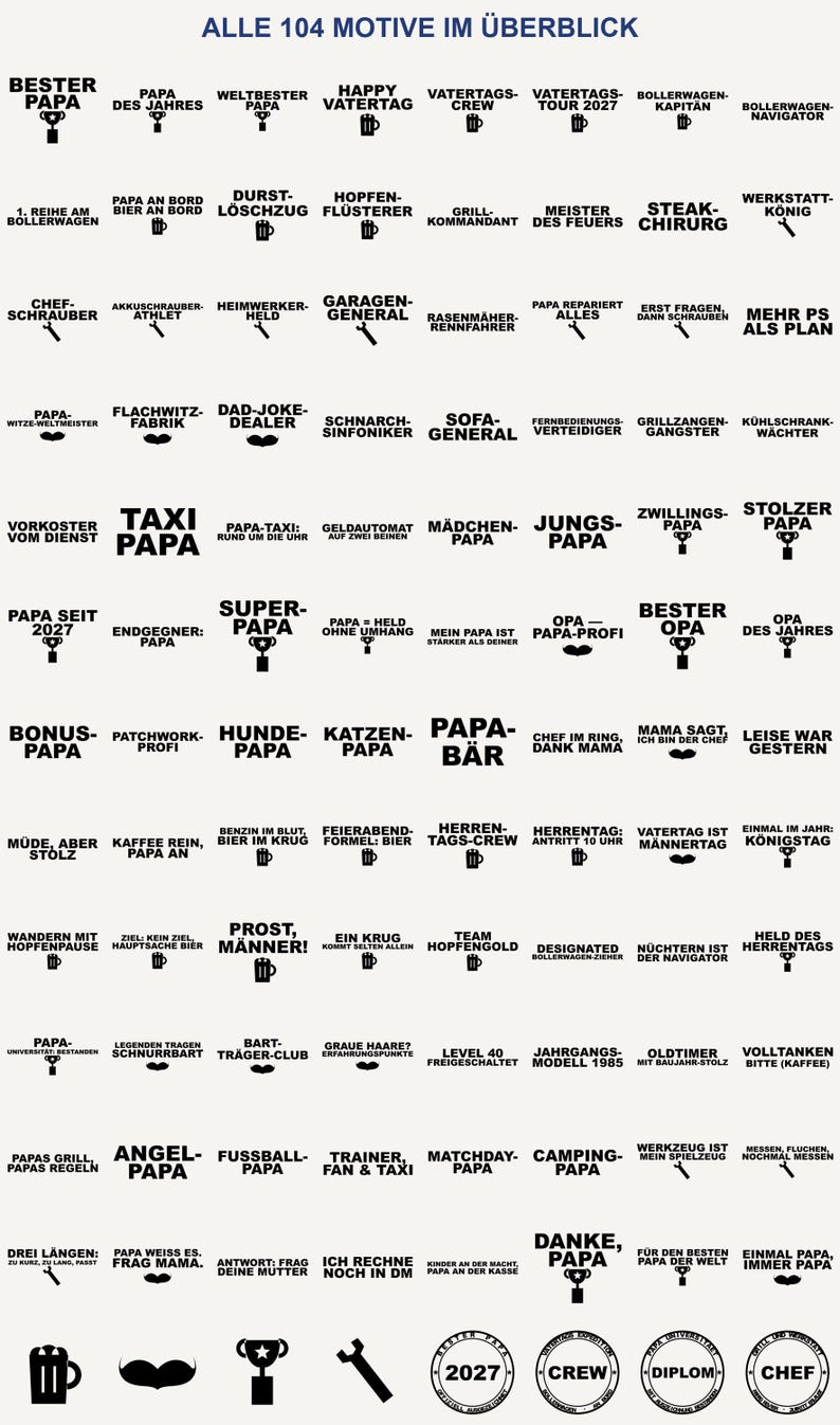 Pacchetto SVG per la Festa del Papà in tedesco • 104 file per plotter con frasi per papà • Trofeo/boccale da birra "Miglior Papà" • Strumento per Cricut e Silhouette • Scarica immagine 4