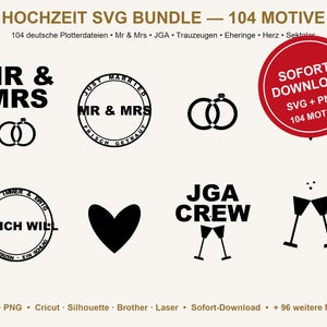 Wedding SVG Bundle German • 104 Plotter Files Wedding Sayings • Mr & Mrs Hen Party Team Bride • Cricut Silhouette • Download image 2