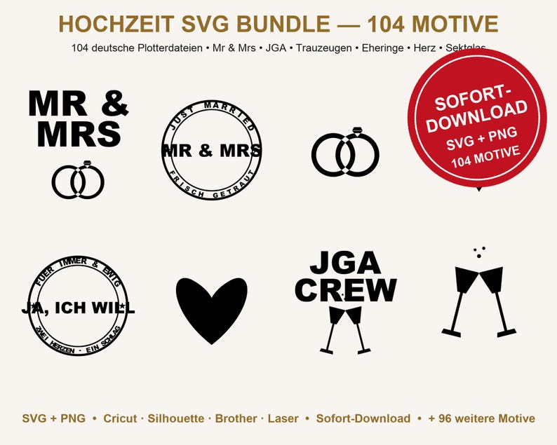 Wedding SVG Bundle German • 104 Plotter Files Wedding Sayings • Mr & Mrs Hen Party Team Bride • Cricut Silhouette • Download image 2