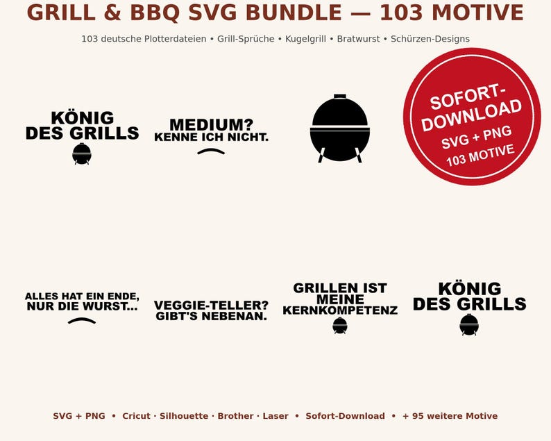Grill SVG Bundle German • 103 BBQ Sayings Plotter Files • BBQ Apron Gift for Men • Cricut Silhouette • Charcoal Grill Bratwurst Download image 2