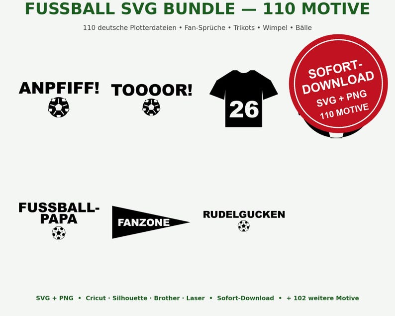 Football SVG Bundle German 2026 • 110 Plotter Files Fan Sayings • Jersey Pennants • Cricut Silhouette • Public Viewing Party Decorations Download image 2