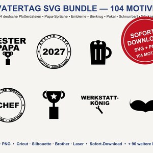 Pacchetto SVG per la Festa del Papà in tedesco • 104 file per plotter con frasi per papà • Trofeo/boccale da birra "Miglior Papà" • Strumento per Cricut e Silhouette • Scarica immagine 2