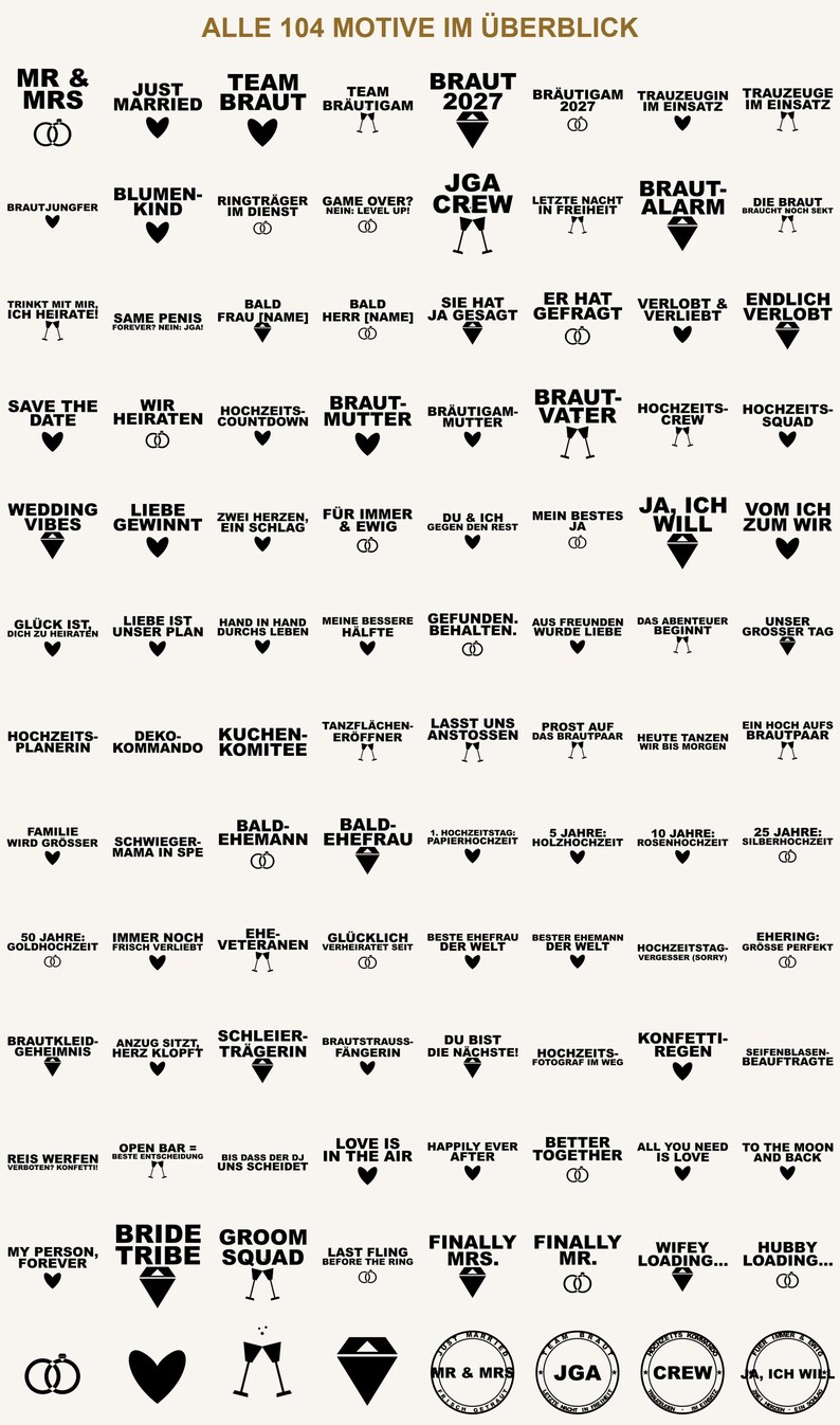 Wedding SVG Bundle German • 104 Plotter Files Wedding Sayings • Mr & Mrs Hen Party Team Bride • Cricut Silhouette • Download image 4