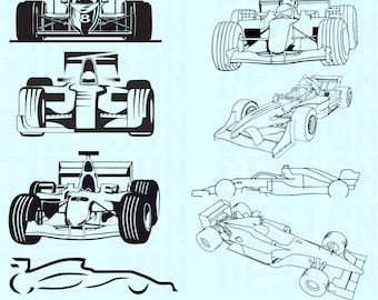 Puede incluir: Ilustraciones en blanco y negro de ocho coches de carreras diferentes. Los coches están en varias posiciones, algunos están mirando hacia adelante, otros están mirando hacia los lados y otros están mirando hacia atrás. Las ilustraciones son simples y limpias, y serían perfectas para usar en una variedad de proyectos, como diseños de camisetas, gráficos de sitios web o publicaciones en redes sociales.