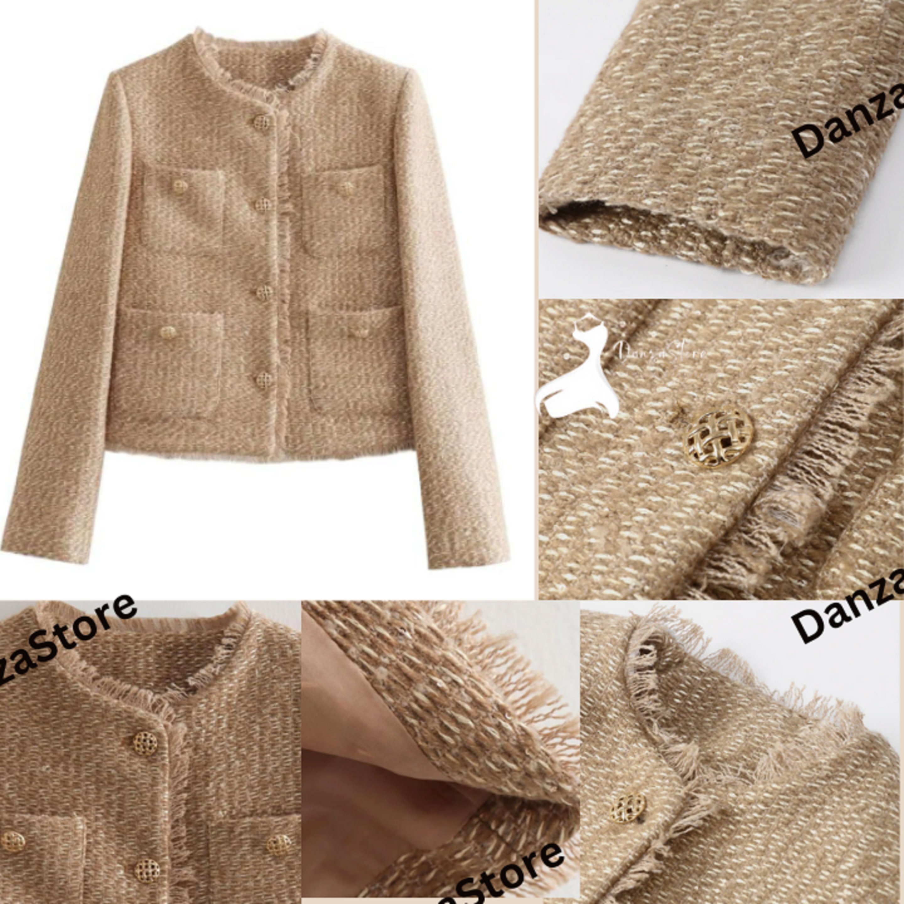 Elegant Button Down Tweed Blazer Without Belt