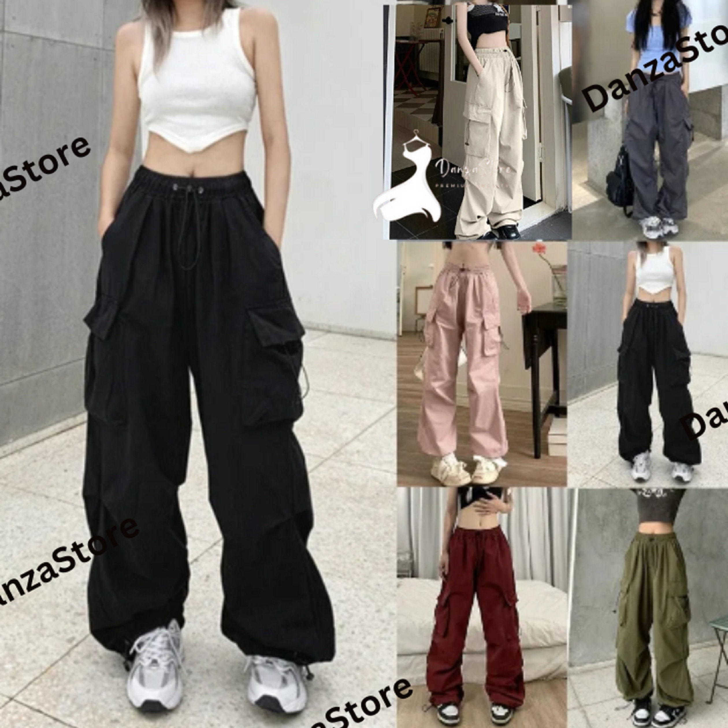 Cargo Pants Baggy Jeans Women Fashion Streetwear Pockets Wide Leg