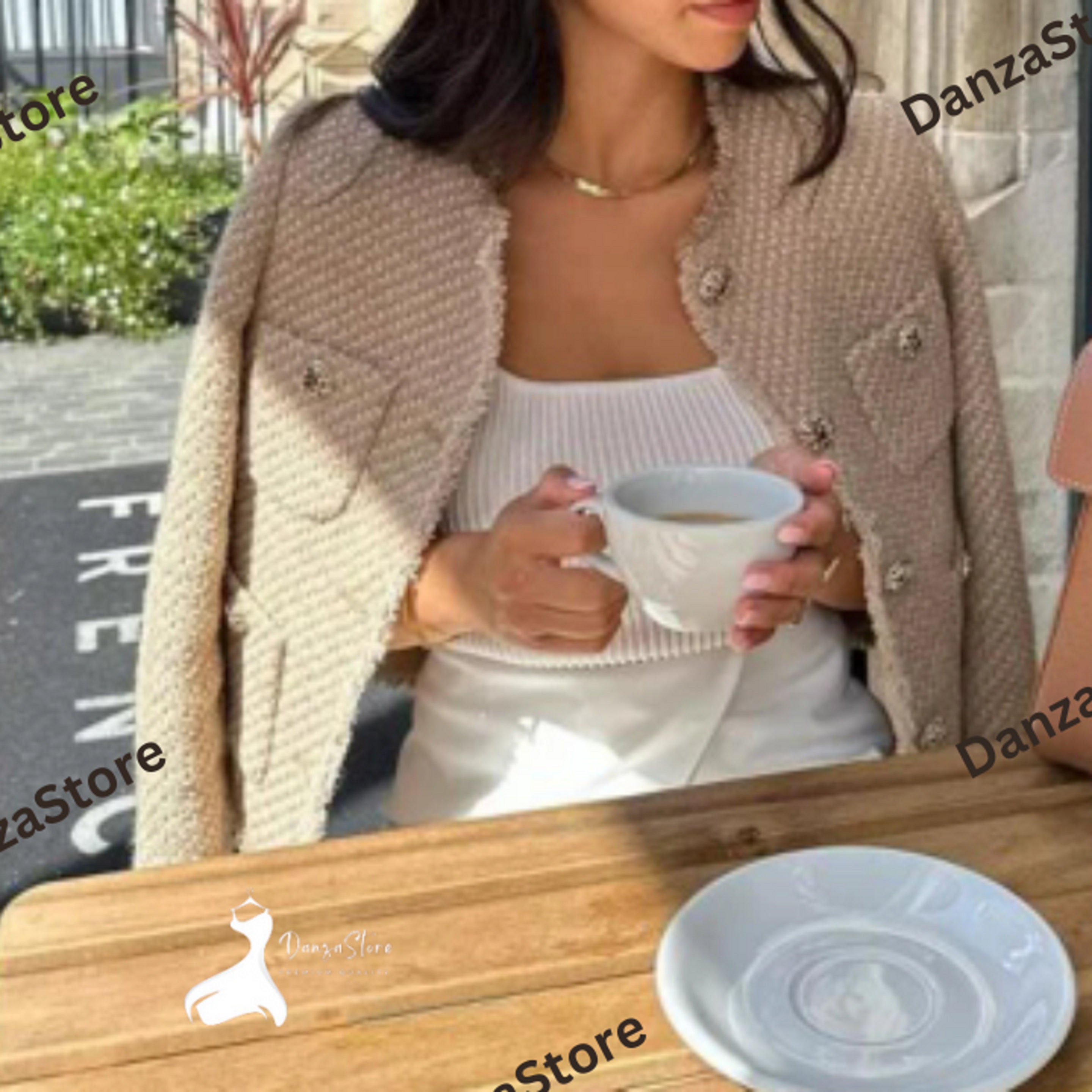 Classic Fit Women's Tweed Jacket with Buttons