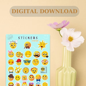 Emoji stickers sheet, Emoji printable stickers, digital printable, Printable sticker sheet,  cutfiles, journal Stickers, Diary Stickers