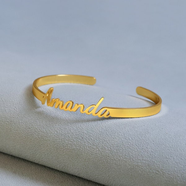 Custom Bangle Bracelet, personalized Name Bangle, Name Bracelet Gold, Name Cuff Bangle, Minimalist Bracelet, Gift for Women, Birthday Gifts