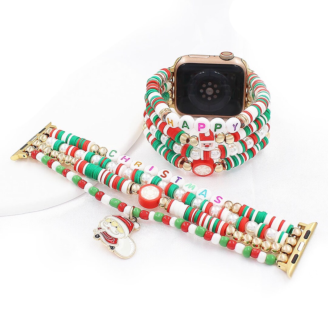 Christmas Watch Band for Women, Beaded Apple Watch Strap, Christmas
