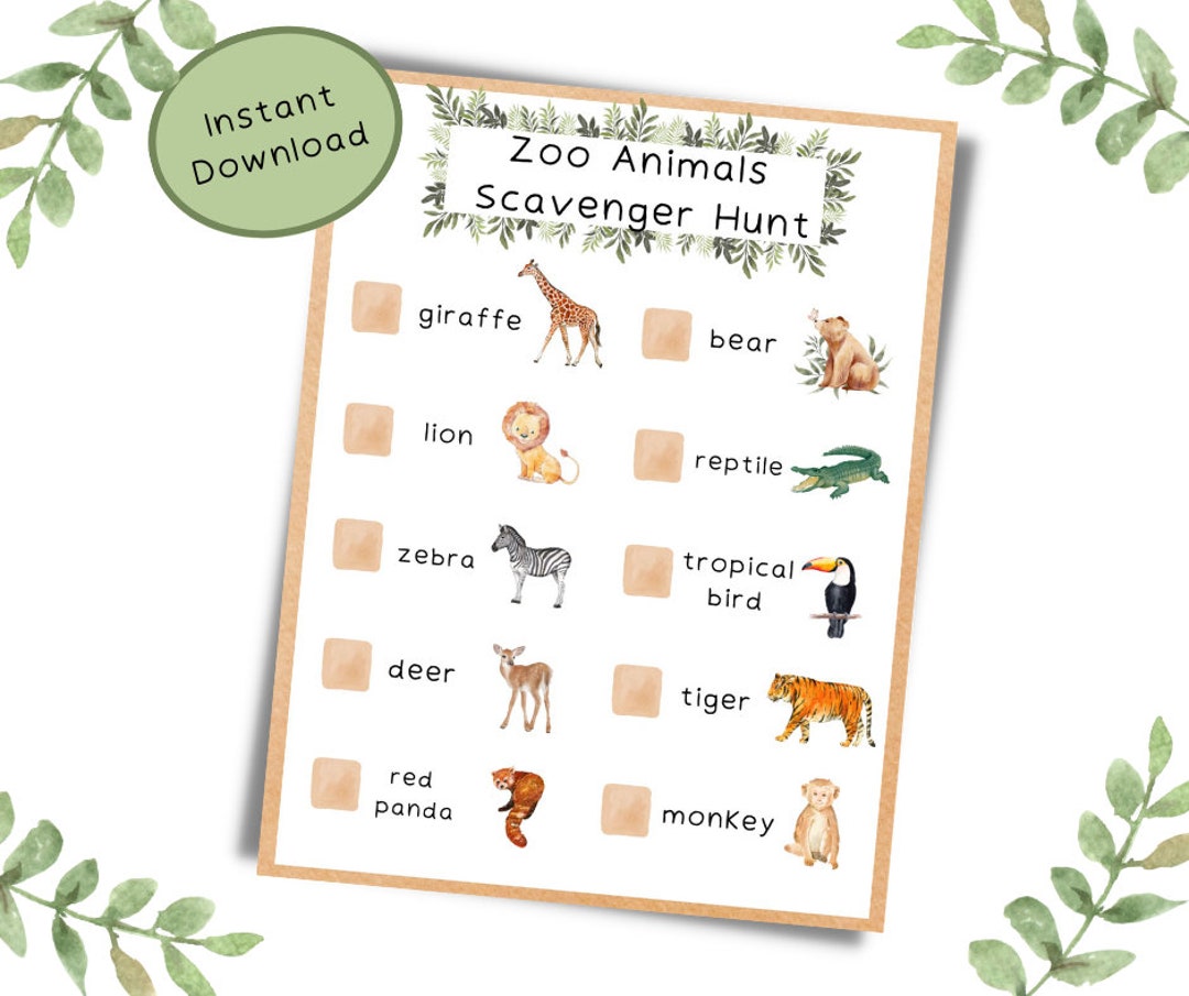 Zoo Animal Scavenger Hunt Instant Download Printable - Etsy