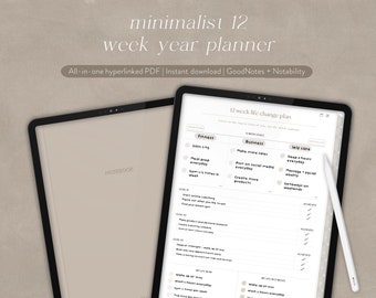 Minimalist Digital 12 Week Year iPad Planner | GoodNotes & Notability | Weekly Goal Template | 90 Day Planner |3 Months Goals| 12 Week Year