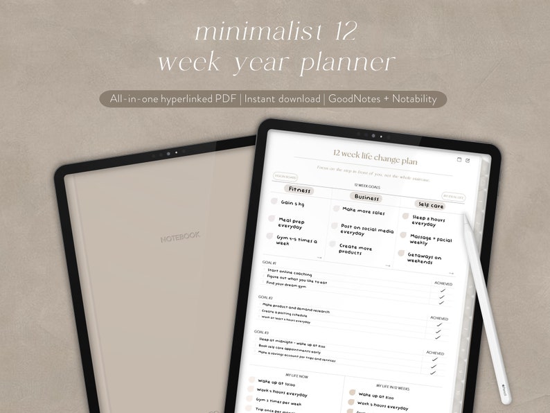Minimalist Digital 12 Week Year iPad Planner | Goodnotes & Notability ...