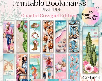 40 Coastal Cowgirl Bookmarks Printable | Bookmark PNG | Printable Bookmark | Bookmarks Instant Download | Digital Bookmarks | Cute Bookmarks