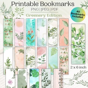 40 Greenery Bookmarks Printable | Bookmark PNG | Easy Printable Bookmark | Bookmarks Instant Download | Digital Bookmarks | Cute Bookmarks