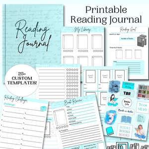 Blue Reading Journal Printable | Reading Tracker | Easy Printable Book Tracker | Reading Journal Instant Download | Script Style Journal