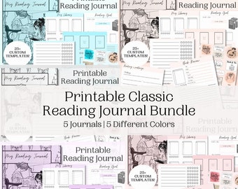 5 Classic Reading Journal Bundle Printable | Reading Tracker | Easy Printable Book Tracker | Reading Journal Instant Download | Reader Book