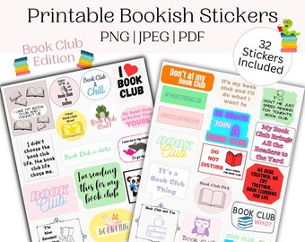 Book Club Stickers | 32 Fun Designs, Reader Printables (Digital Download)