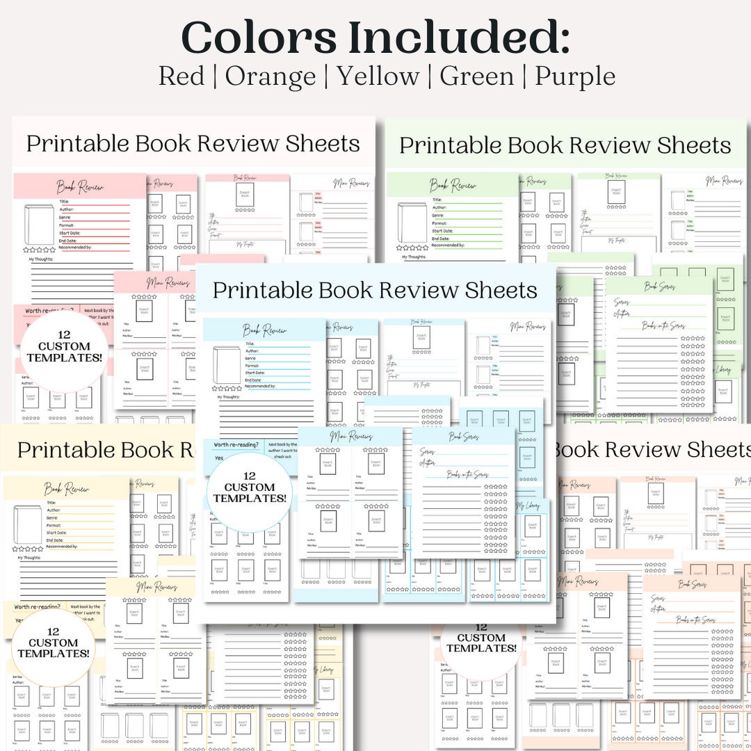 5 Book Review Sheets Bundle Printable | Reading Tracker Sheets | Easy ...